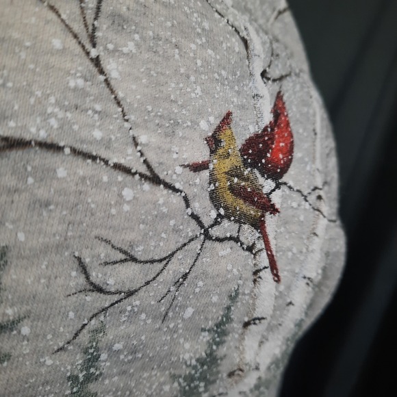 VTG Winter Scene Sweatshirt Wrap Around All Over Print Womens XL Horses Cardinal - Picture 7 of 13